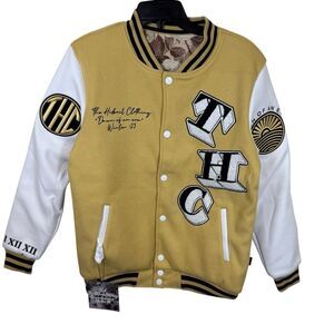NWT The Hideout Clothing Reversible Mustard/Light Yellow Letterman Jacket- Small